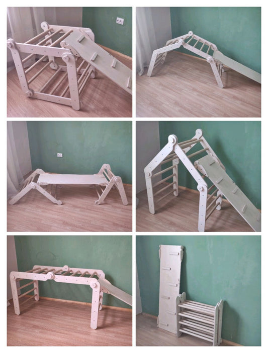 Complesso di allenamento per bambini secondo il metodo Montessori: arco, scala trasformabile e scivolo, 3 pezzi