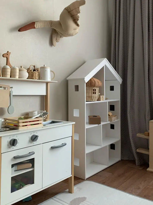 Scaffale per Bambini in Legno TULEI Libreria e Armadio per Abiti